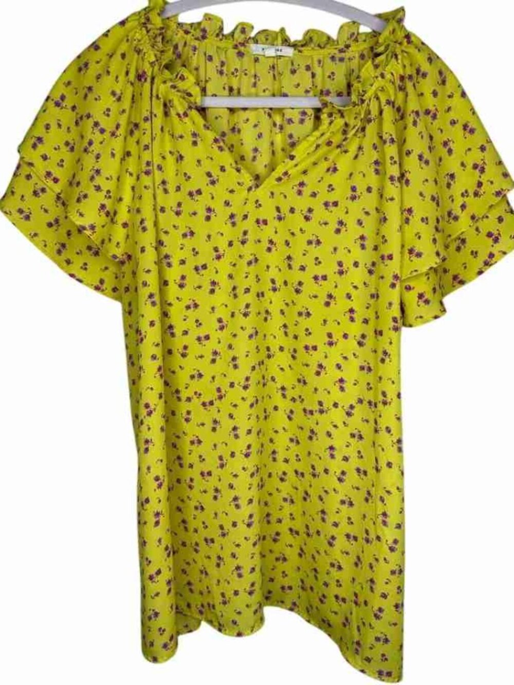 Bright Yellow Flutter Sleeve Floral Shift Dress